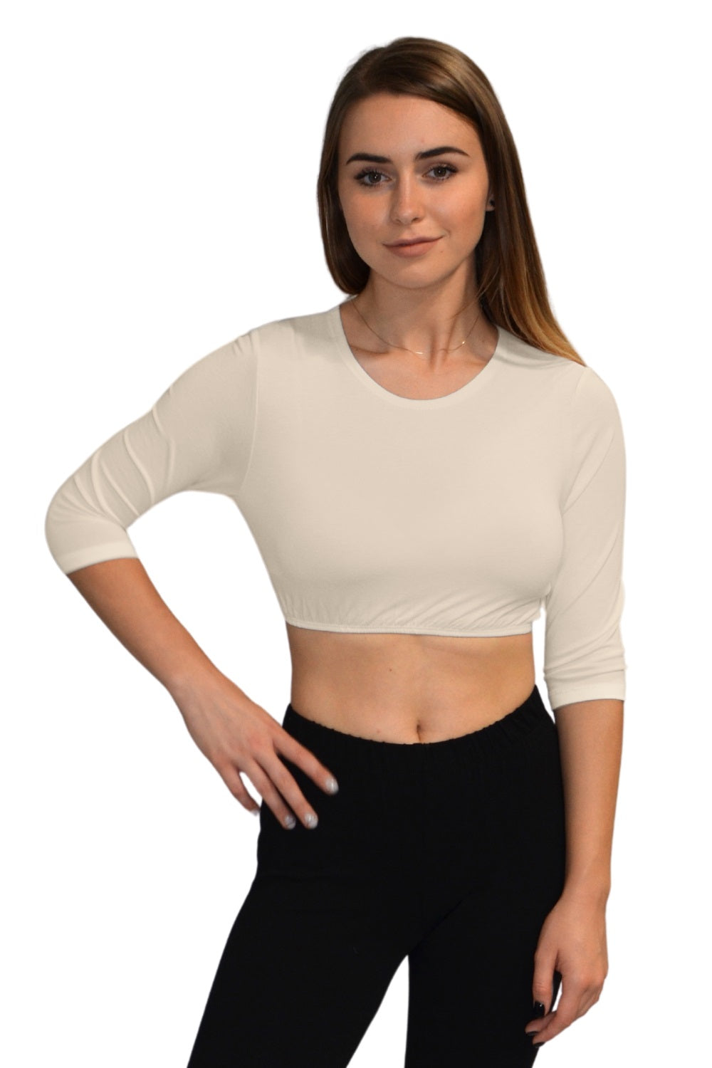 3/4 Sleeve Cropped Layering Shell in Viscose Spandex - Women's and Plus Sizes