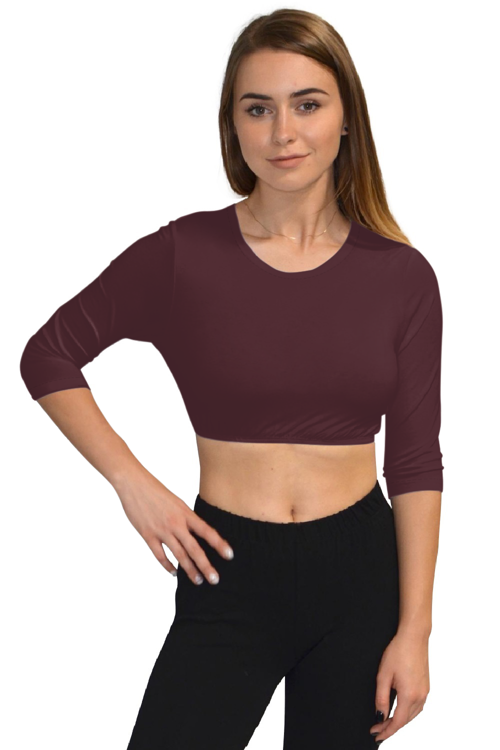 3/4 Sleeve Cropped Layering Shell in Viscose Spandex - Women's and Plus Sizes