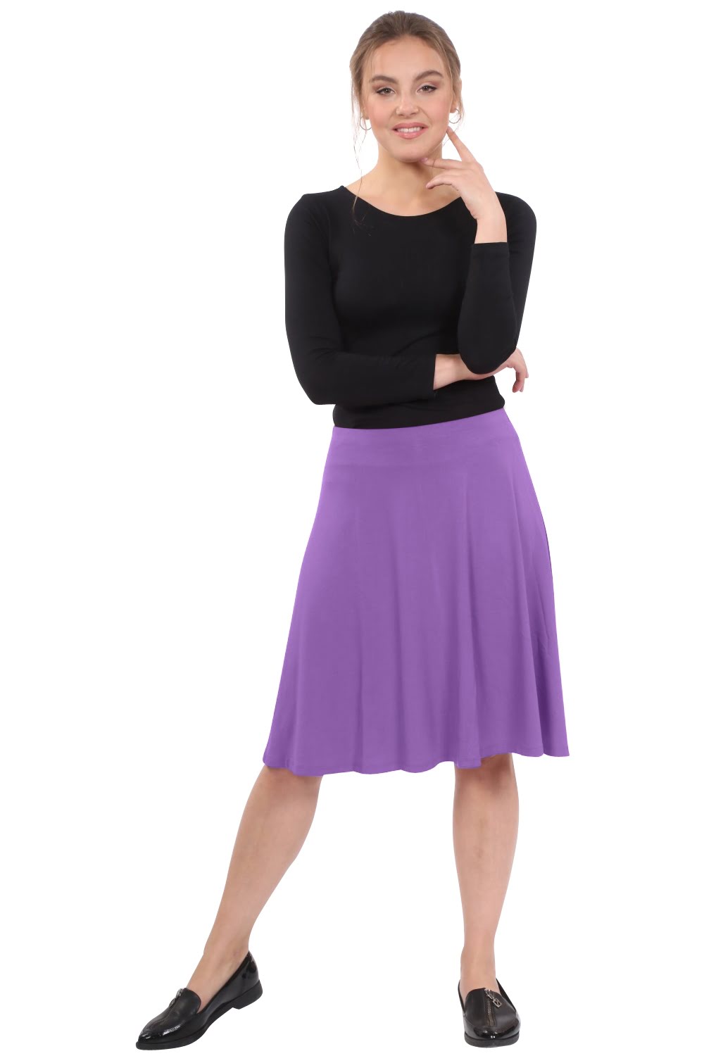 Knee Length Skater Skirt with Full A-line Cut for Women