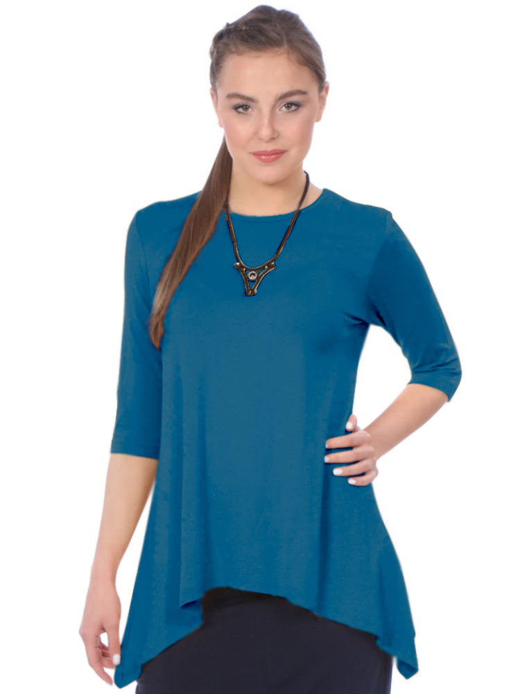 Modest Handkerchief Tunic Top - 3/4 Sleeve Comfort Flow Design