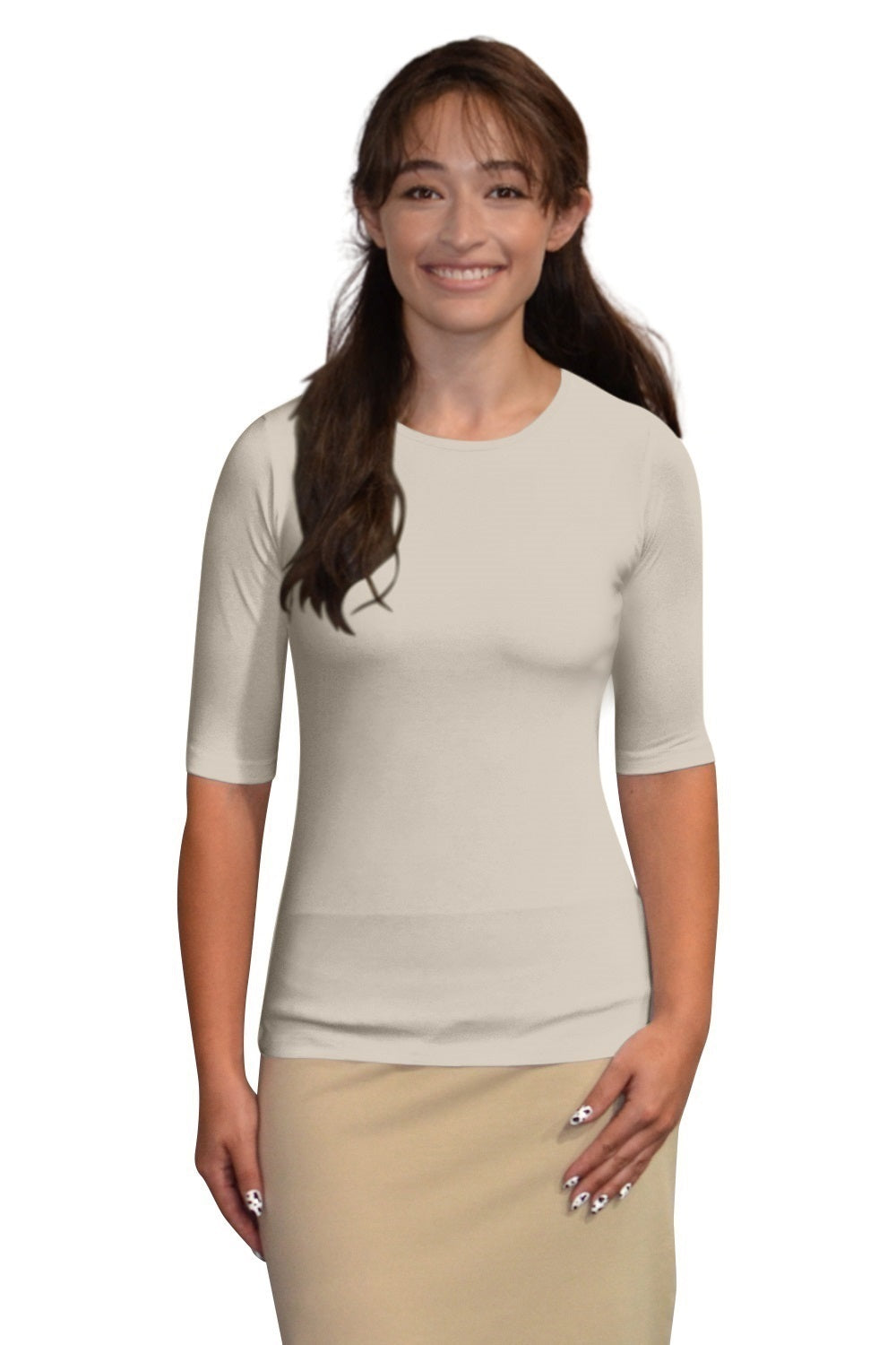 Fitted Layering Shell - Modest Round Neck with Elbow Sleeves