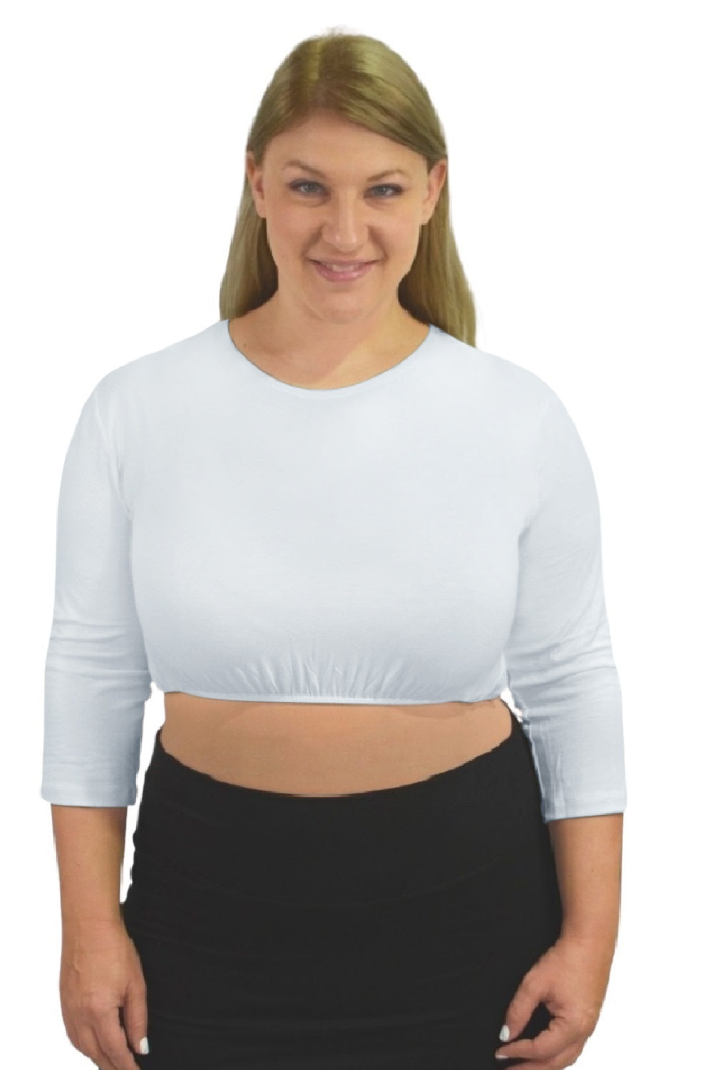 3/4 Sleeve Cropped Layering Shell in Viscose Spandex - Women's and Plus Sizes