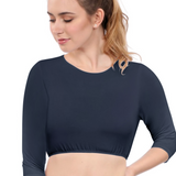 Modest Neck Cropped Layering Tank - Cotton Spandex 3/4 Sleeve Shell Top