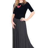 Women's Flowing Long Maxi Skirt with Pockets - Full Covered Elastic Waist