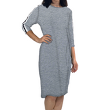 French Terry Knee-Length Dress with Racing Stripes and 3/4 Sleeves