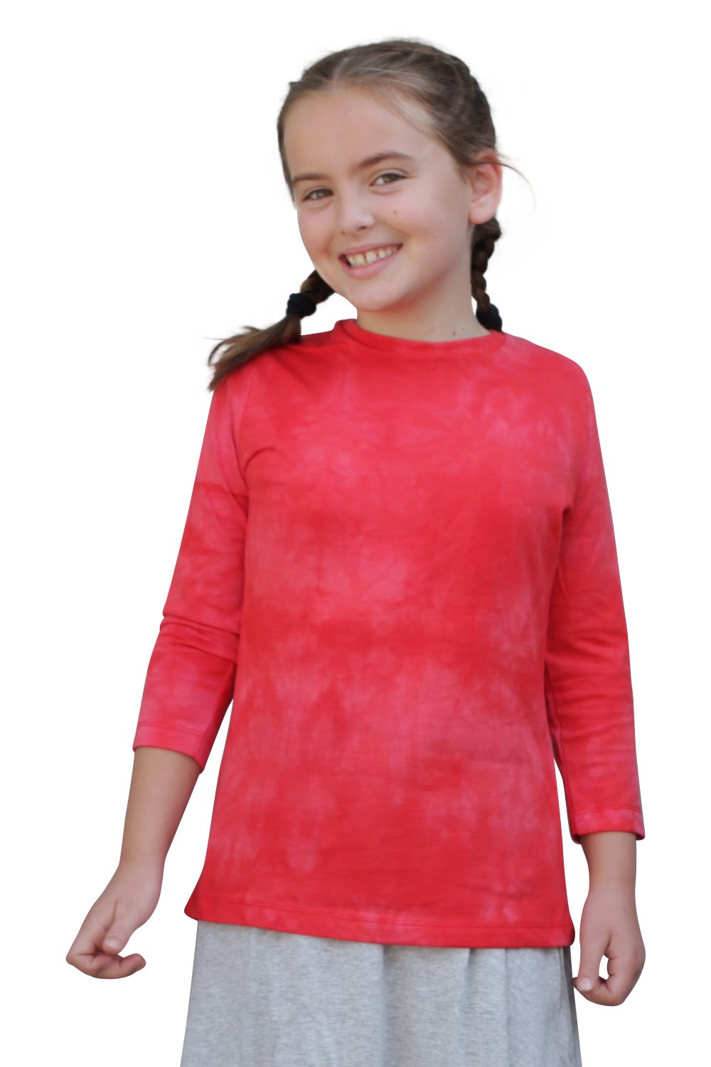 Girls' Modest Cotton Three-Quarter Sleeve Tee - Classic Comfort (Ages 5-12)