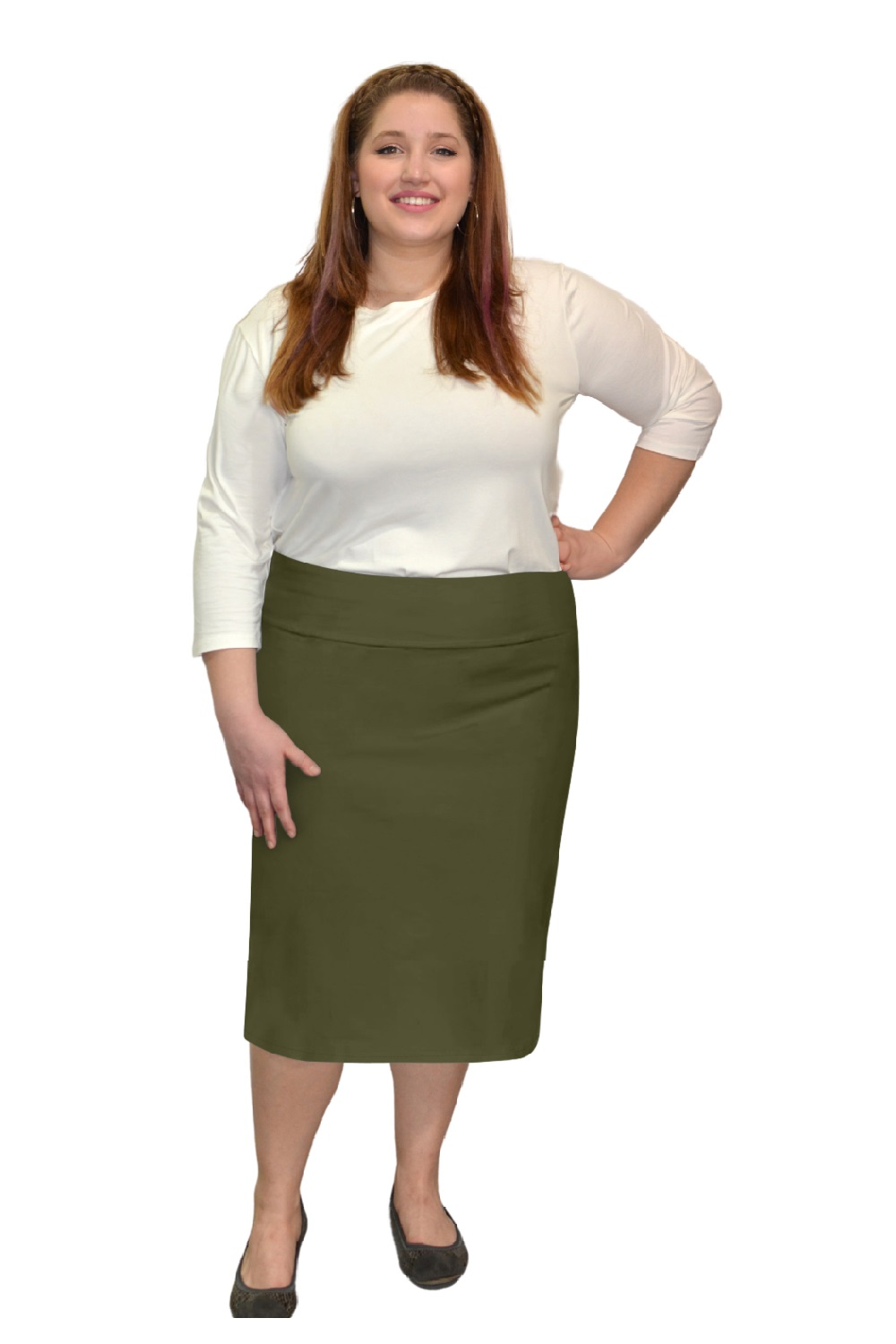 Classic Cotton Lycra Pencil Skirt - Below Knee Length