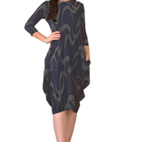 3/4 Sleeve Tulip Cocoon Dress - Mid-Calf Length with Pockets