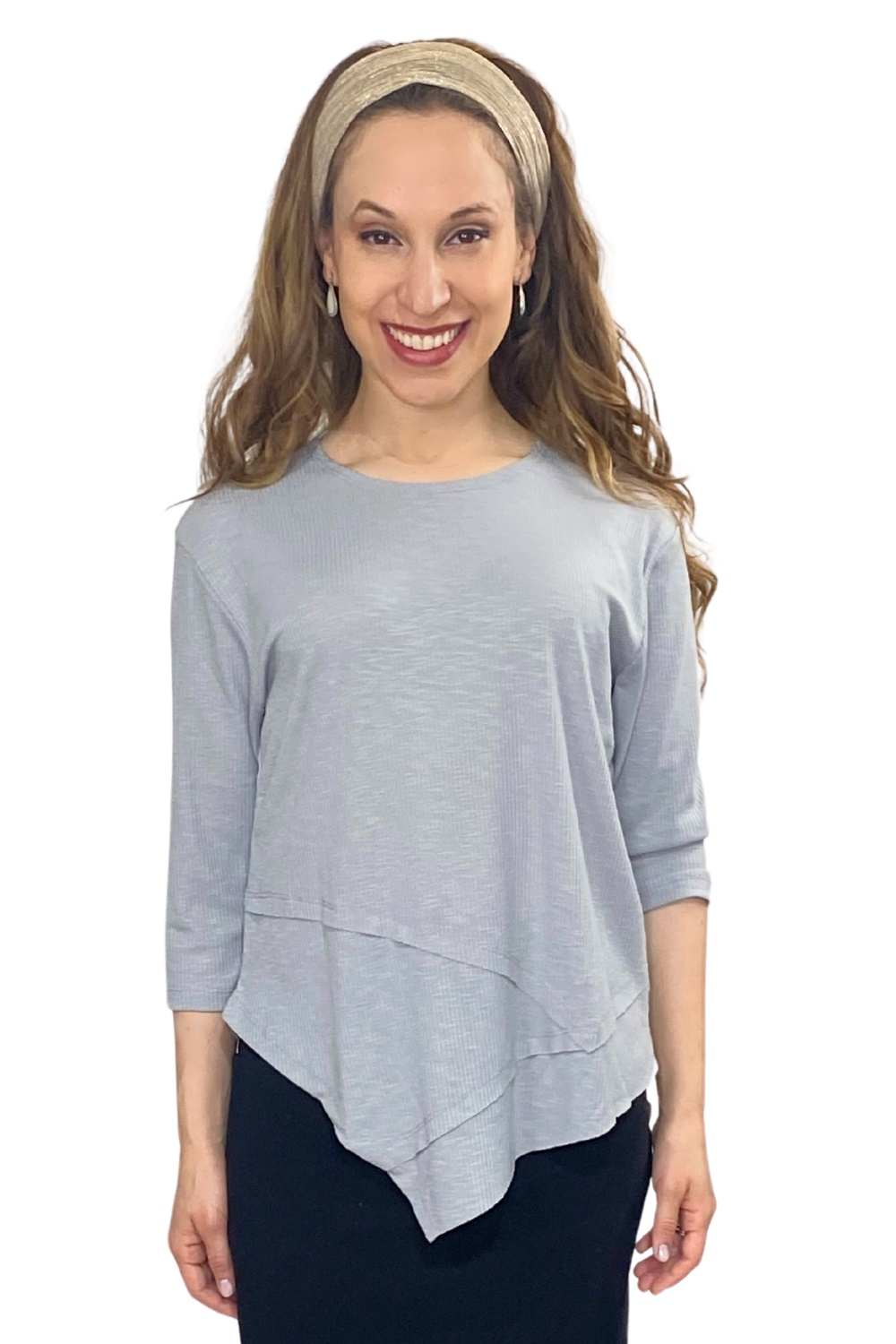 Modest Asymmetrical Ribbed Tunic - High Neckline Fashion Top