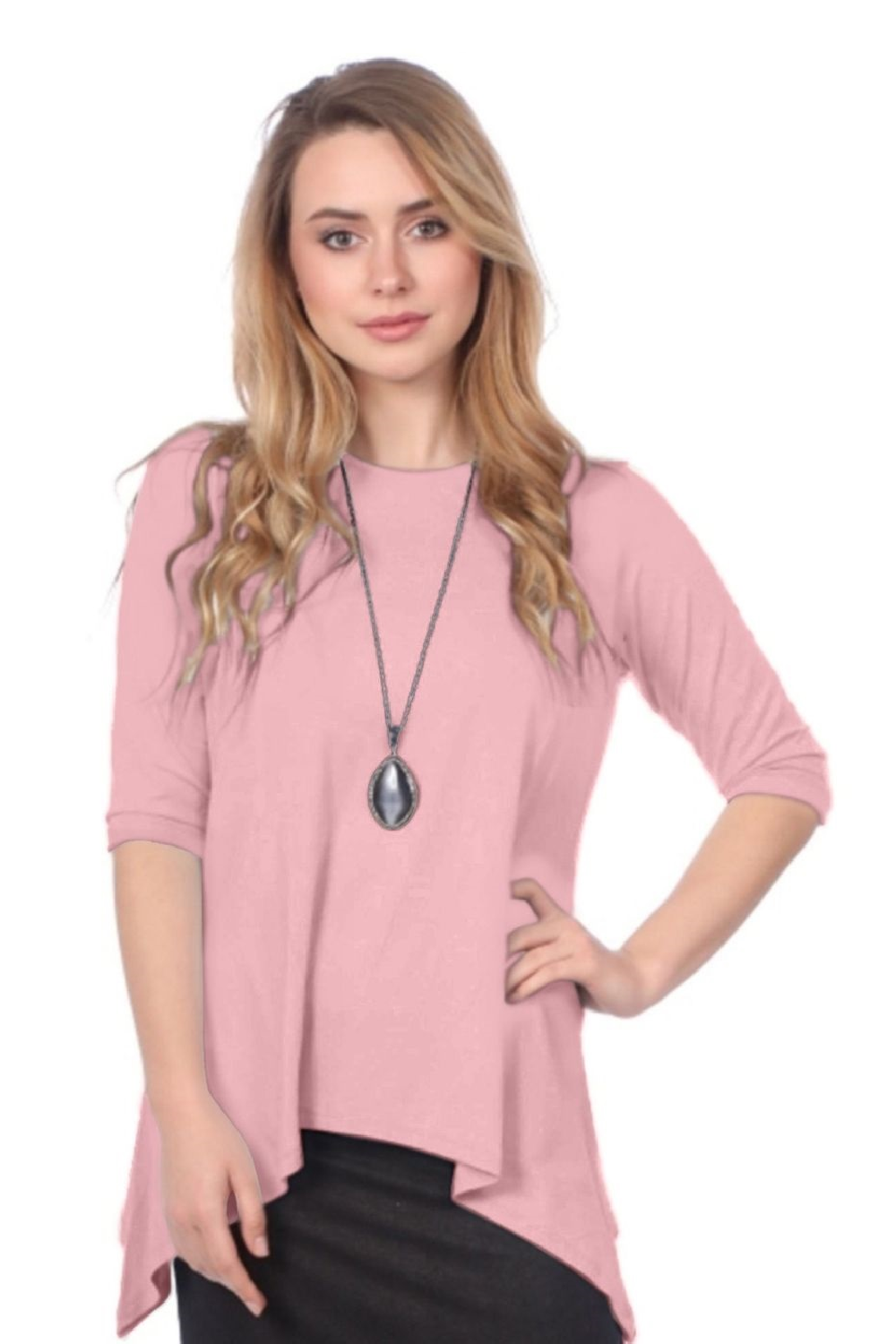 Modest Handkerchief Tunic Top - 3/4 Sleeve Comfort Flow Design