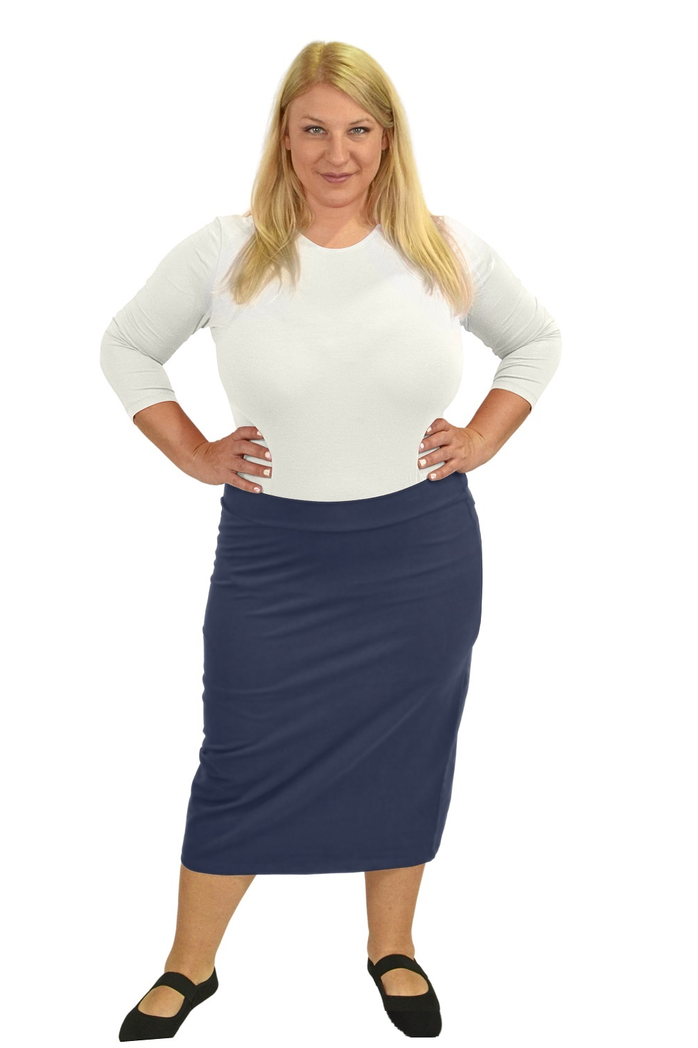 Mid-Calf Pencil Skirt Cotton Spandex Plus Size