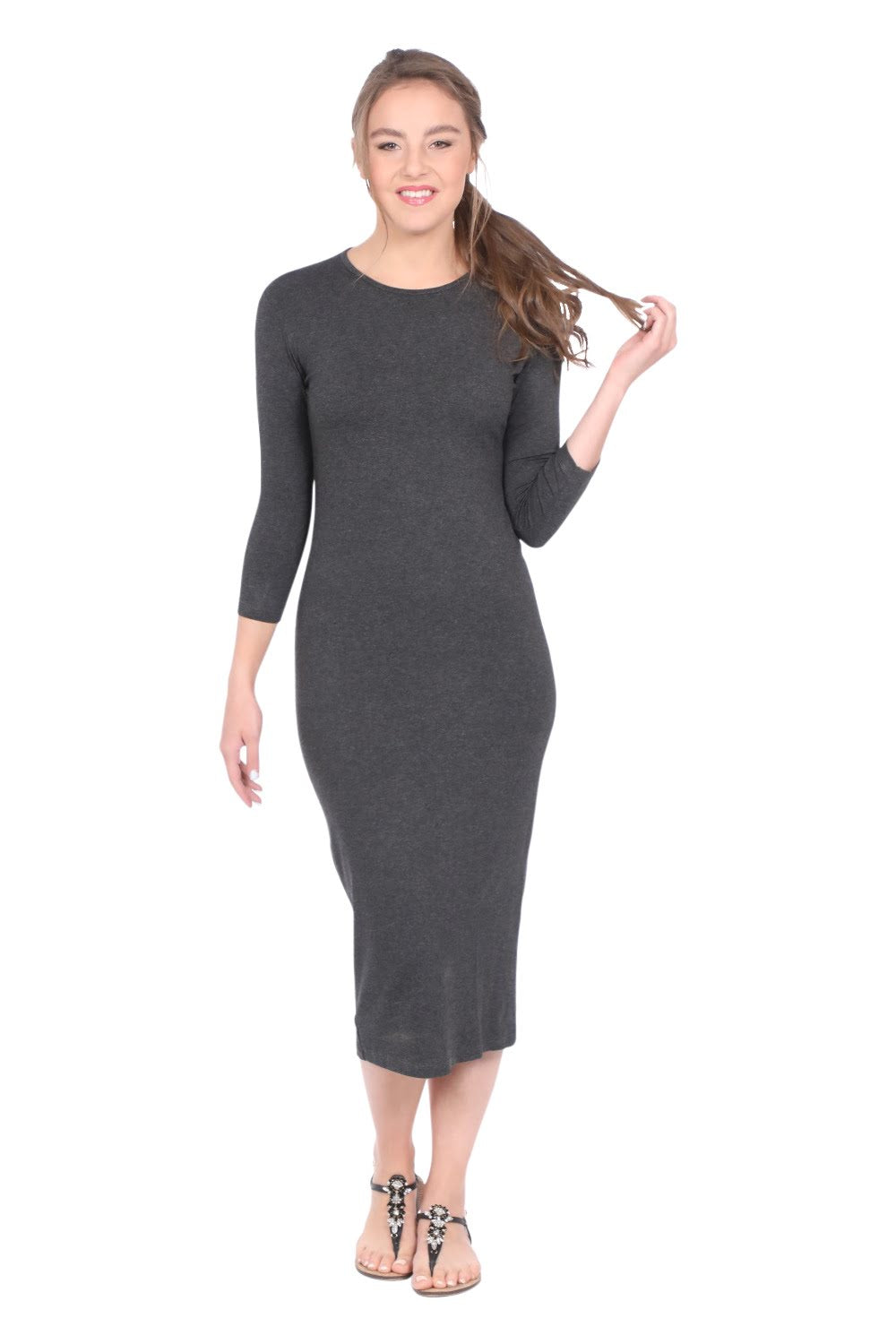 Modest Layering Dress with 3/4 Sleeves and No Slits