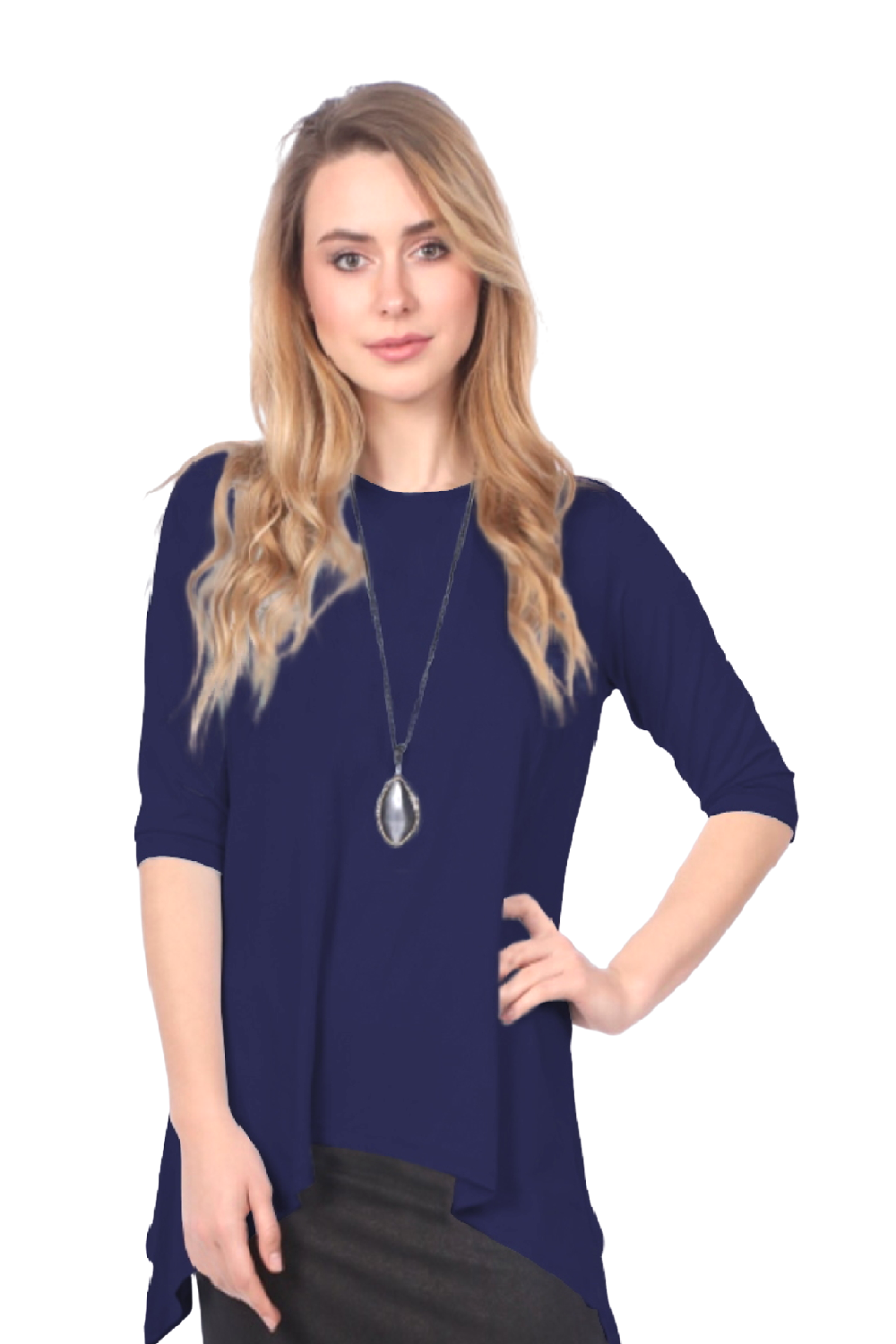 Modest Handkerchief Tunic Top - 3/4 Sleeve Comfort Flow Design