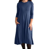 Mid-Calf 3/4 Sleeve Swing Dress with Pockets