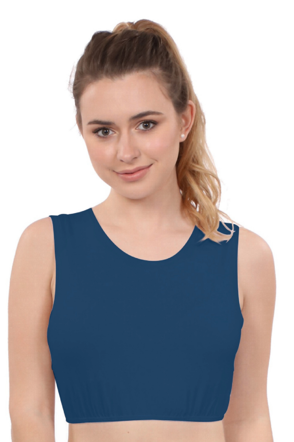 Cropped Layering Tank with Full Shoulder Coverage and Jewel Neckline