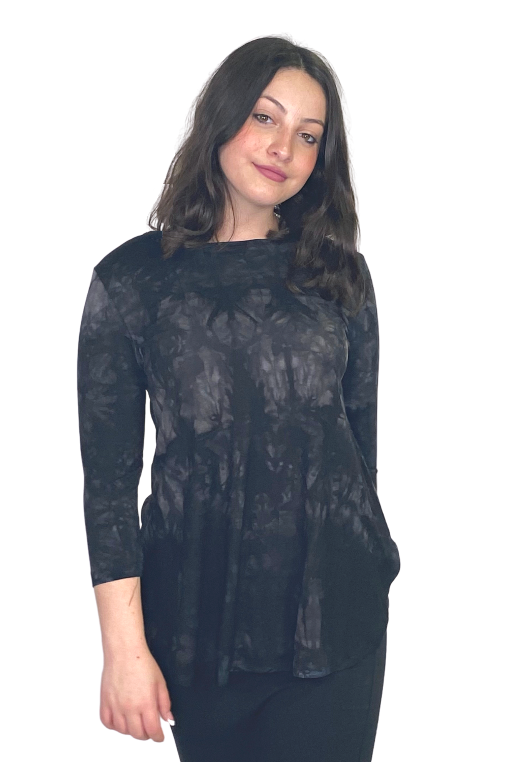 3/4 Sleeve Modest Tunic Top - Crew Neck, Hip Length, Flared Fit