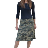 Sleek A-Line Adjustable Waist Midi Skirt with Fold-Over Waistband