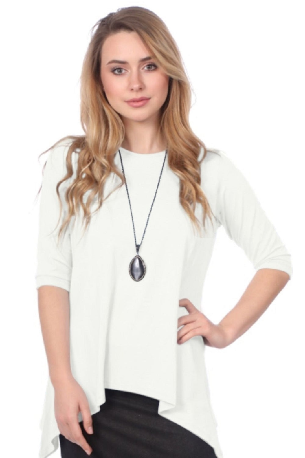 Modest Handkerchief Tunic Top - 3/4 Sleeve Comfort Flow Design