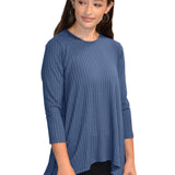 Women's 3/4 Sleeve Wide-Ribbed Handkerchief Tunic