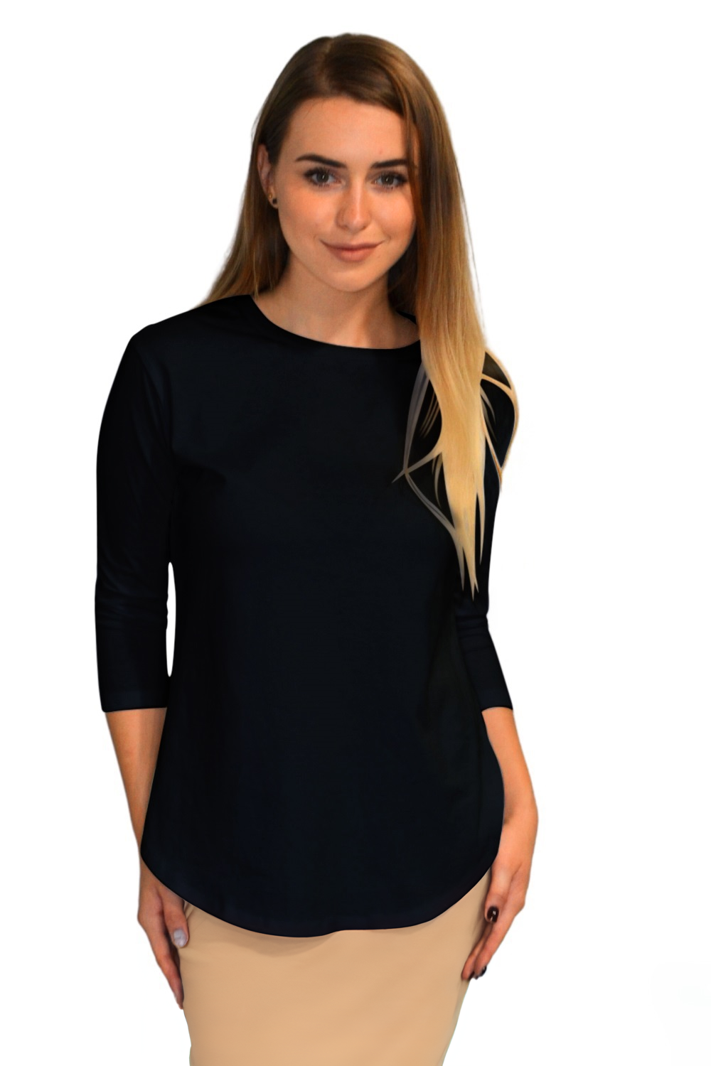 Modest Cotton Tunic with Three-Quarter Sleeves and Extended Back Coverage