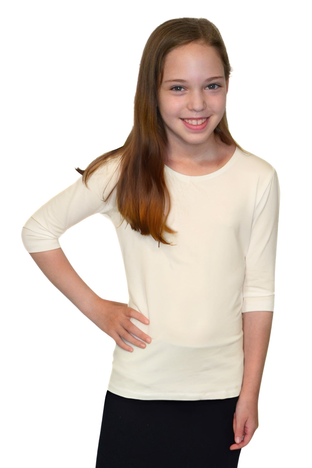 Girls' Basic Modest Crew Neck Shell Top - 3/4 Sleeve Layering Kids(Ages 5-12)