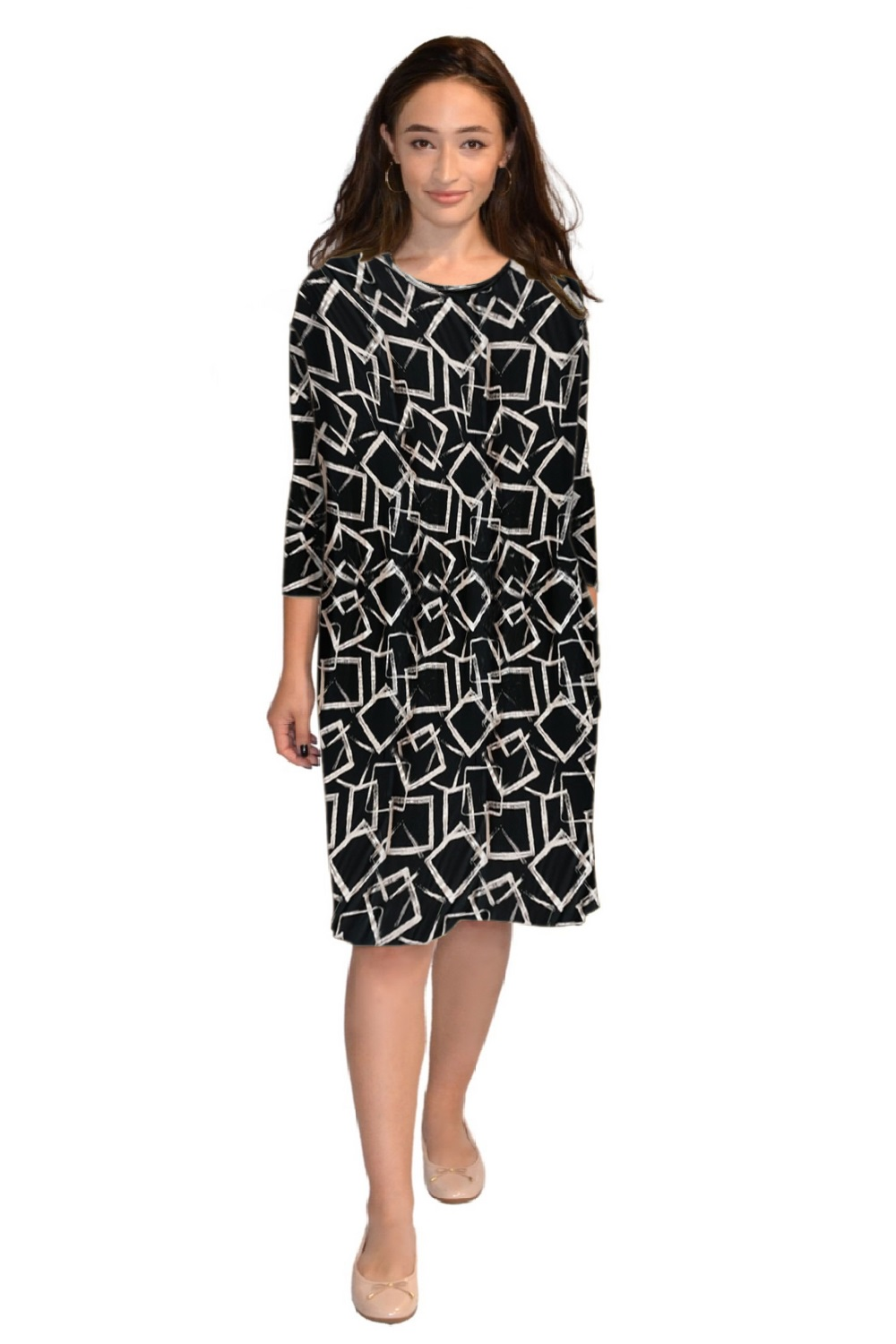 Relaxed Fit Modest 3/4 Sleeve Knee-Length Dress with Pockets