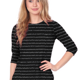 Fun Print Cotton Spandex 3/4 Sleeve T-Shirt with Side Slits