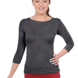 Fitted 3/4 Sleeve Layering Shell - High Round Neckline Slim-Fit Undershirt