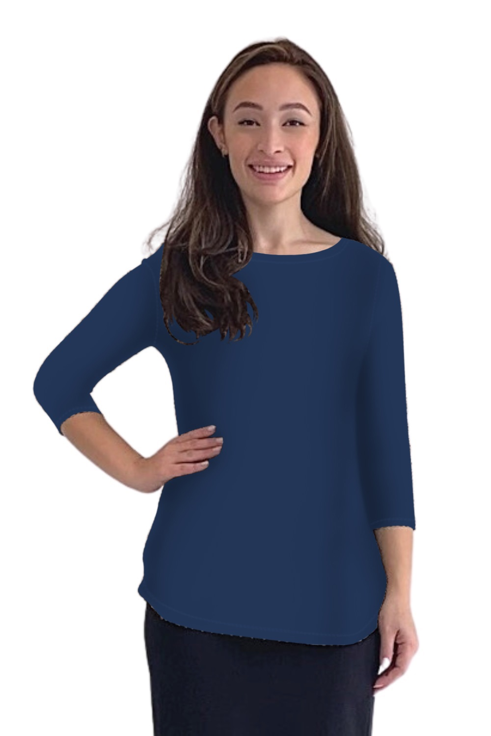 3/4 Sleeve Modest Tunic Top - Crew Neck, Hip Length, Flared Fit