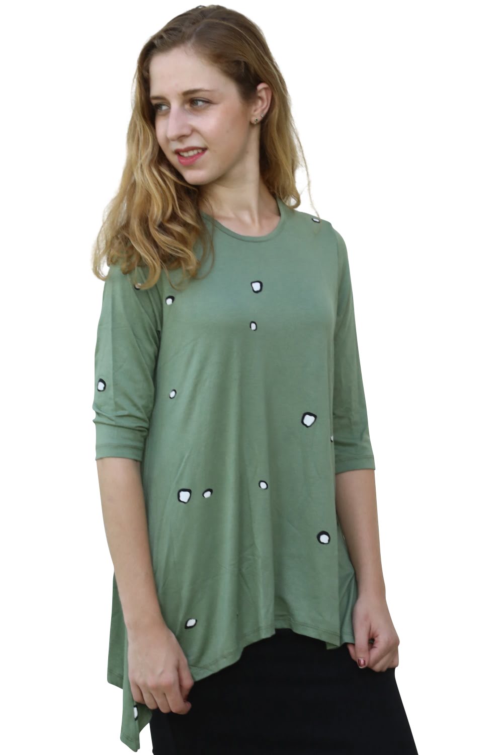 Modest Handkerchief Tunic Top - 3/4 Sleeve Comfort Flow Design