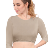 Modest Neck Cropped Layering Tank - Cotton Spandex 3/4 Sleeve Shell Top