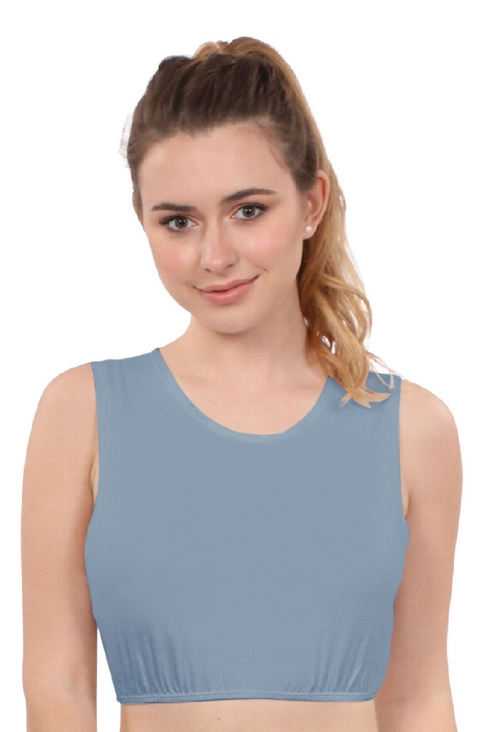 Cropped Layering Tank with Full Shoulder Coverage and Jewel Neckline