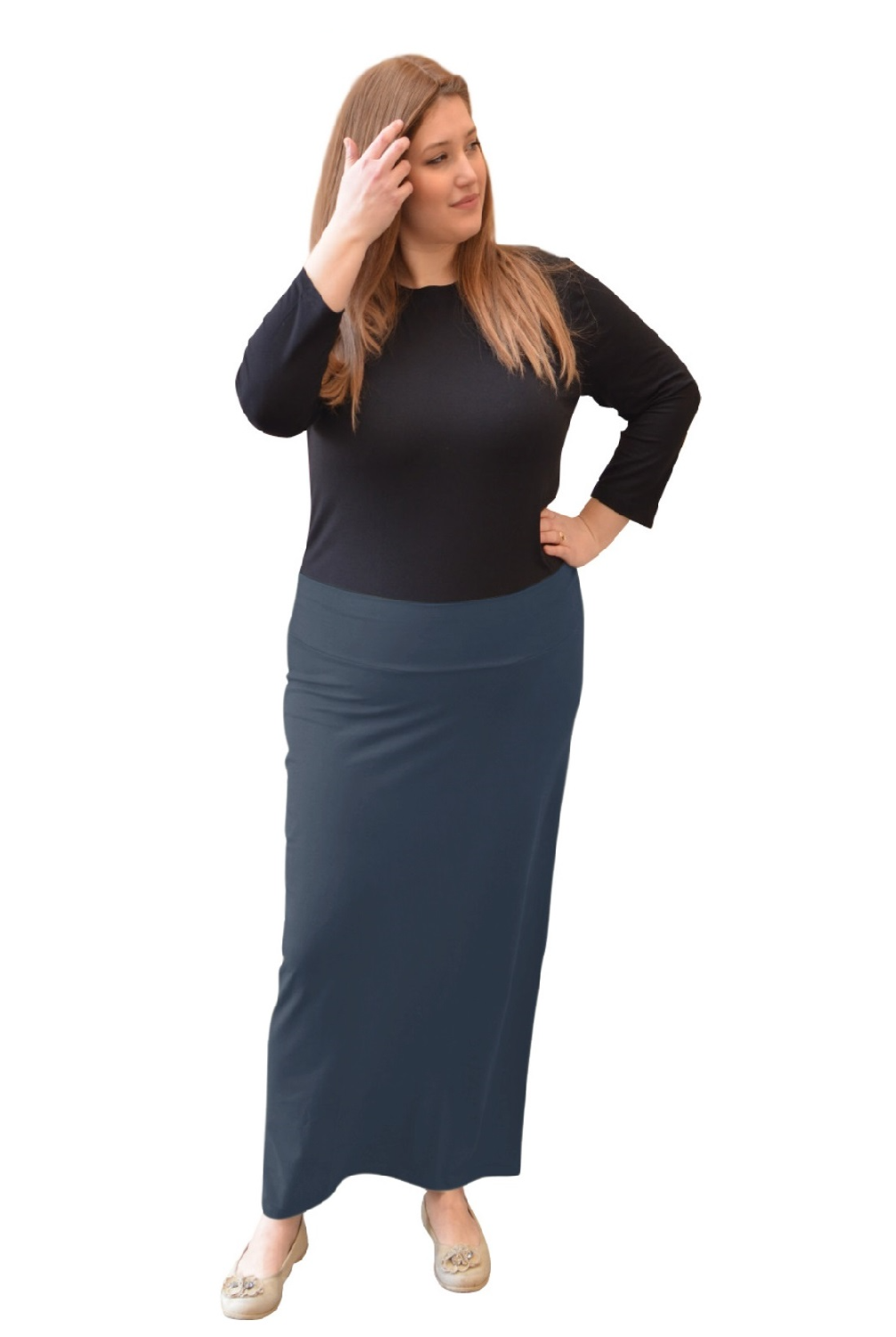 Classic Fitted  Maxi Pencil Skirt - Cotton Blend with Stretch Comfort and No Slits