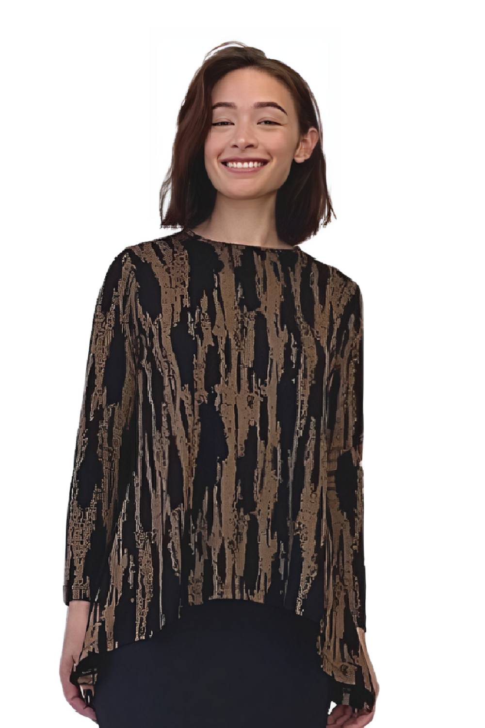 Long Sleeve Women's Printed Tunic Top with Handkerchief Hem