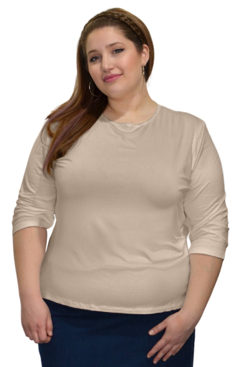 Essential 3/4 Sleeve Modest Crew Neckline Shell - Versatile Layering Undershirt Top