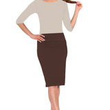 Stretch Knee Length Pencil Skirt for Women in Cotton Spandex