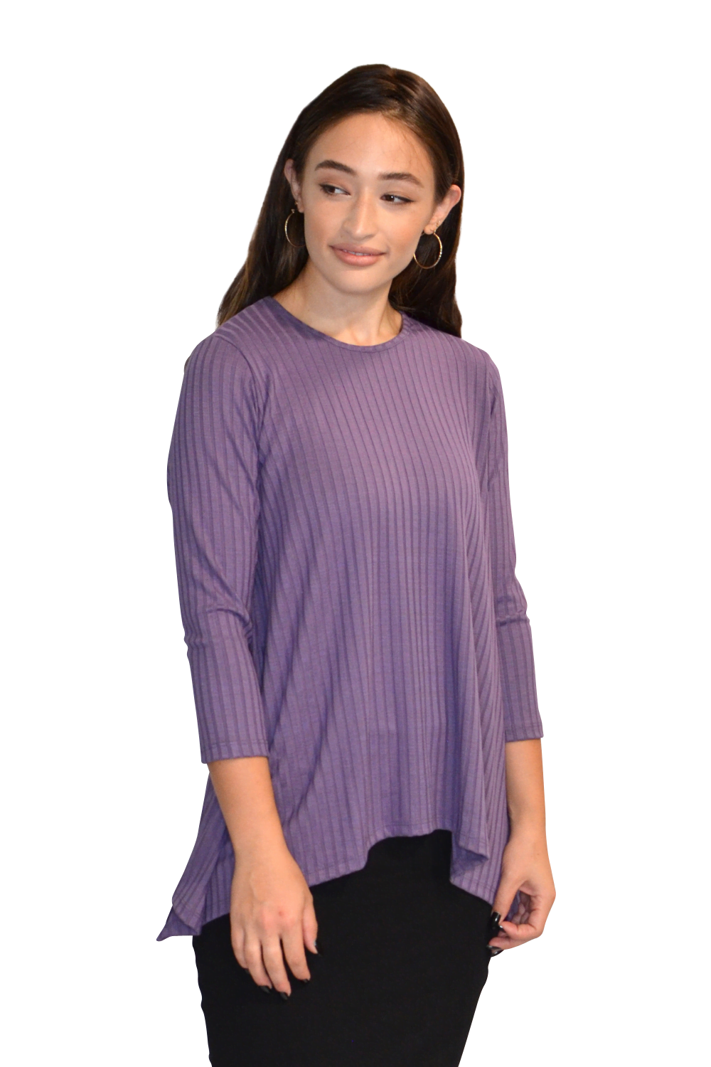 Women's 3/4 Sleeve Wide-Ribbed Handkerchief Tunic