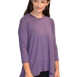 Women's 3/4 Sleeve Wide-Ribbed Handkerchief Tunic