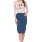 Modest Knee-Length Tapered Stretch Cotton Spandex Pencil Skirt