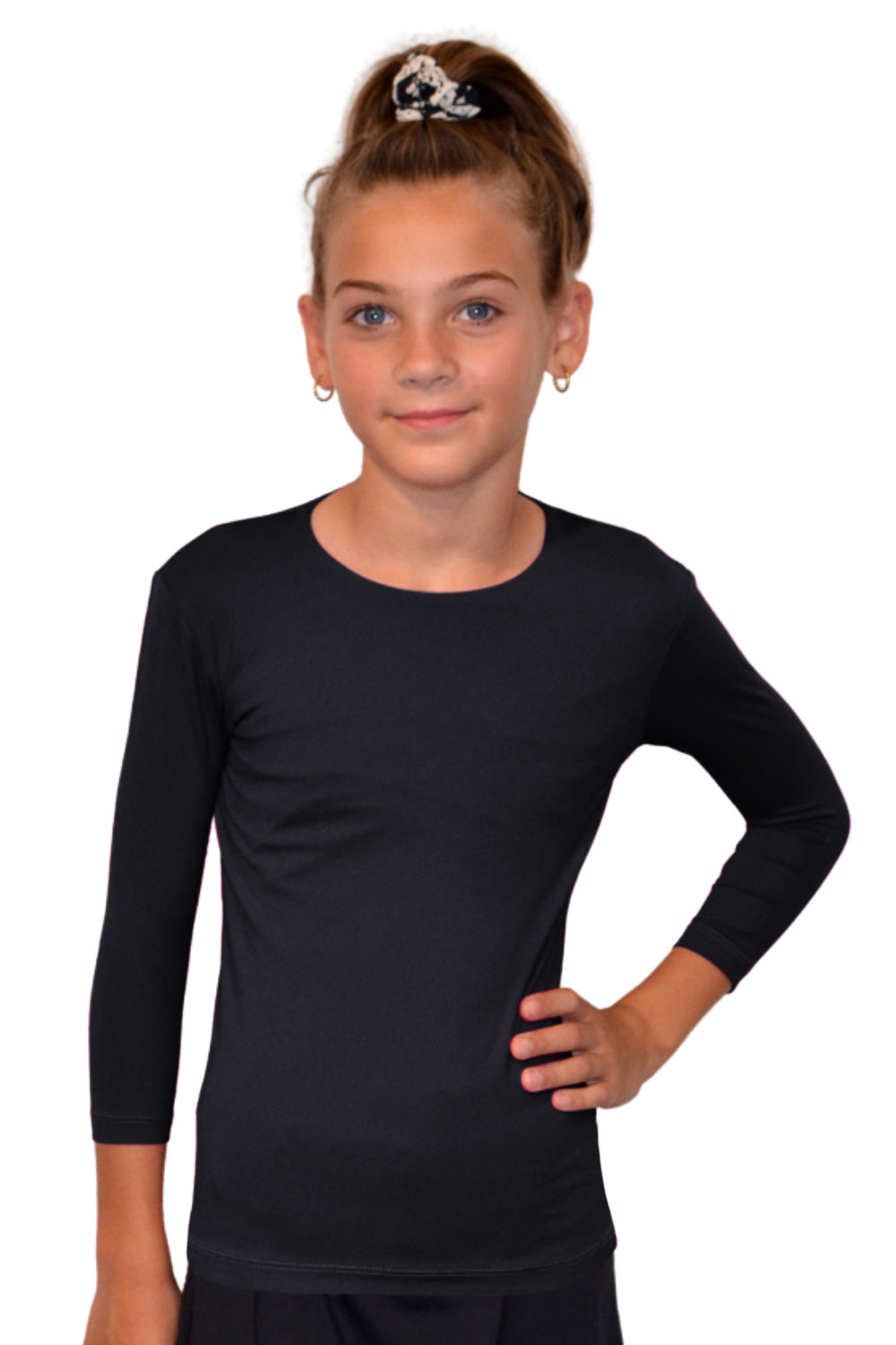 Girls' High-Neck Modest 3/4 Sleeve Swim Shirt with UV50 Protection