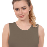 Cropped Layering Tank with Full Shoulder Coverage and Jewel Neckline