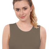 Crop Top Tank Top with Full Shoulder Coverage and Jewel Neckline