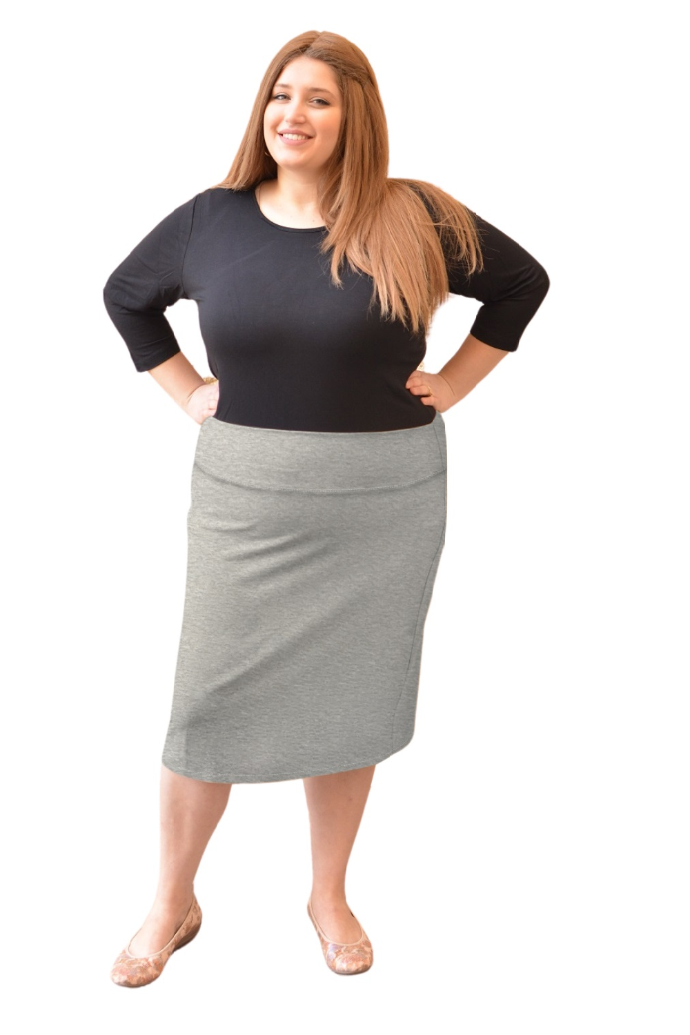 Classic Cotton Lycra Pencil Skirt - Below Knee Length