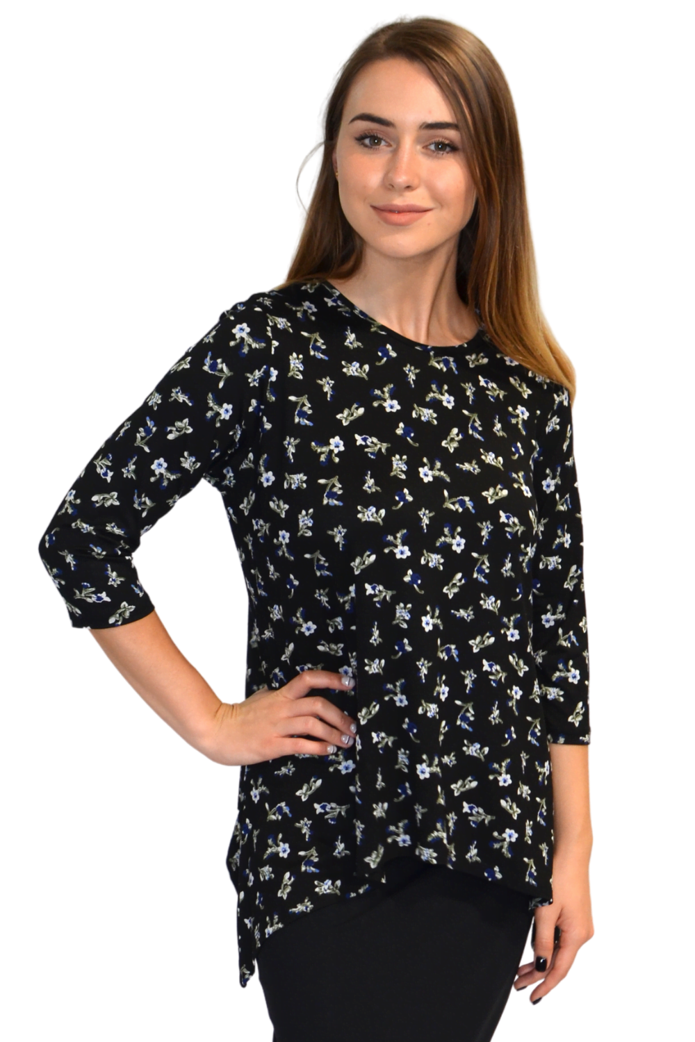 Modest Handkerchief Tunic Top - 3/4 Sleeve Comfort Flow Design