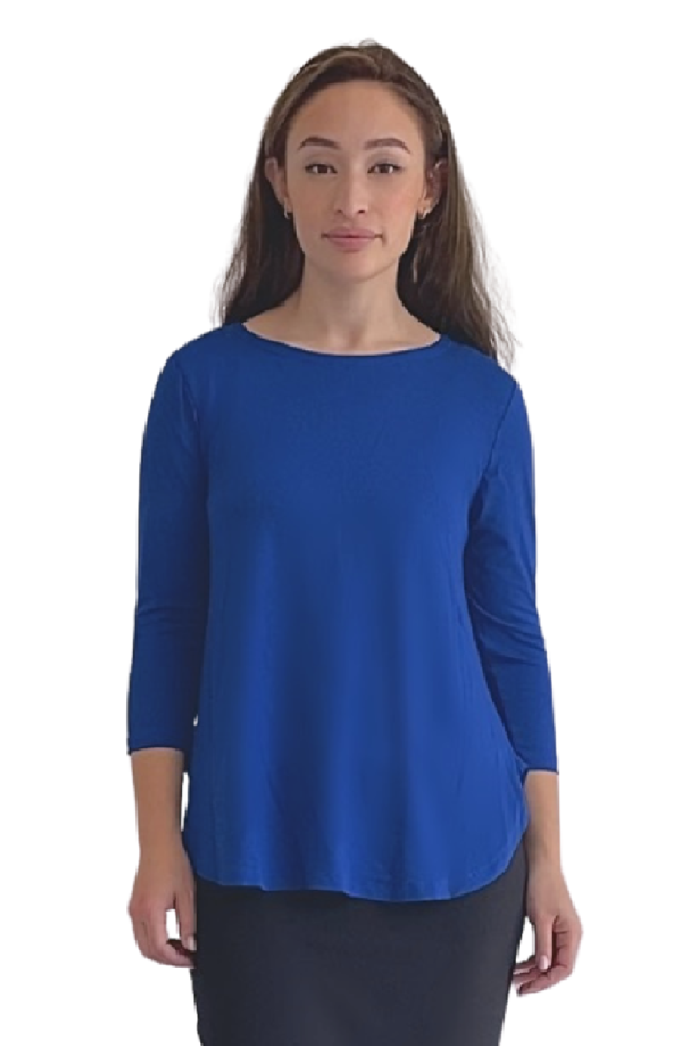 3/4 Sleeve Modest Tunic Top - Crew Neck, Hip Length, Flared Fit