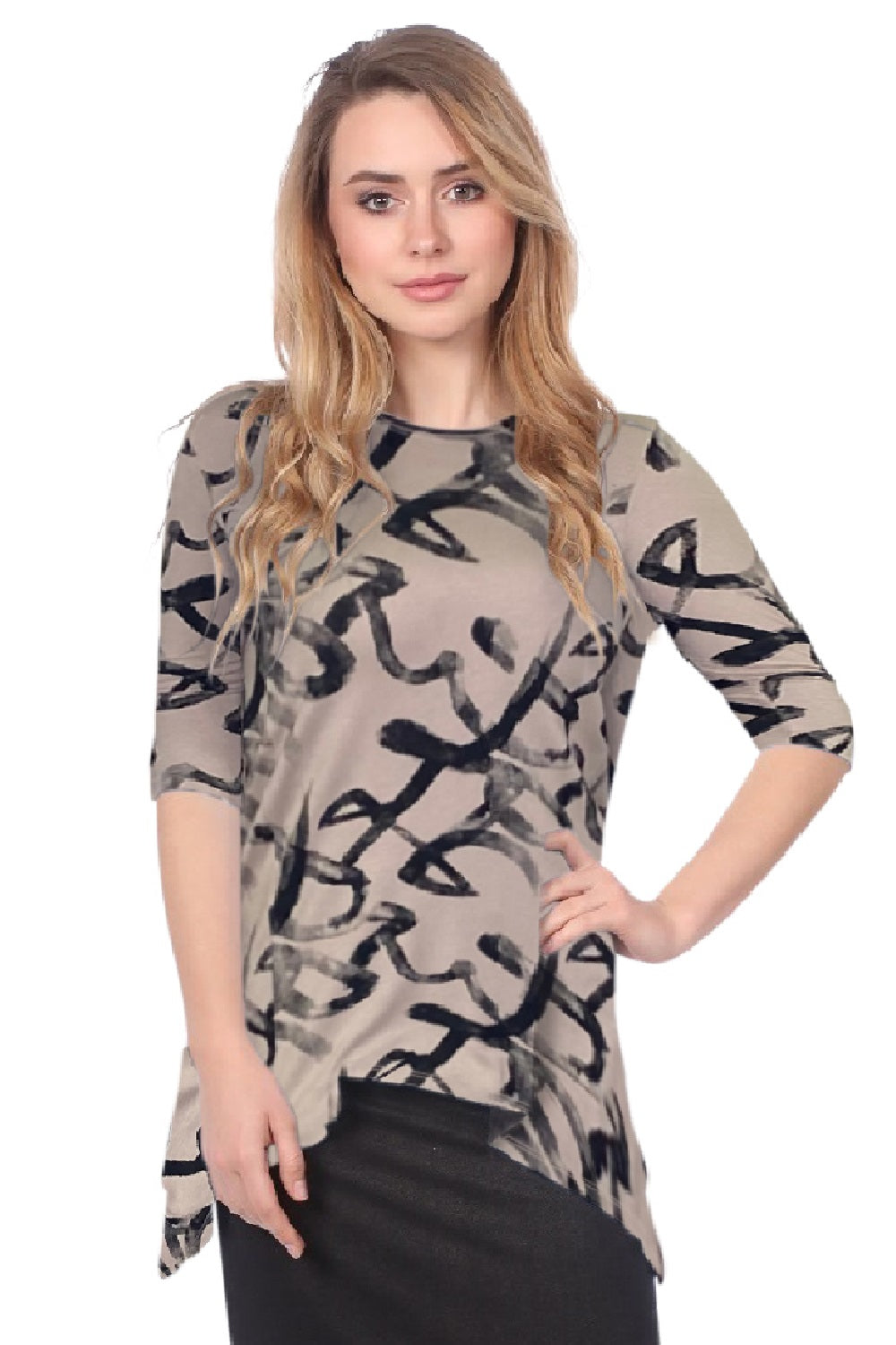 Modest Handkerchief Tunic Top - 3/4 Sleeve Comfort Flow Design