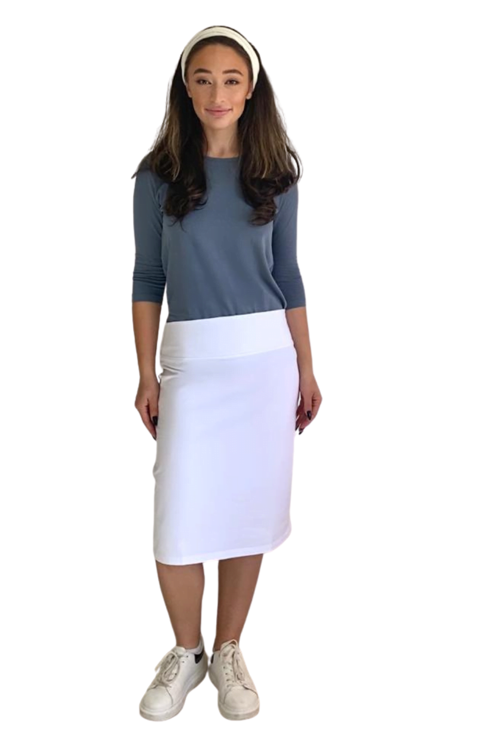 White Nurse Straight Skirt for Women in Cotton Spandex