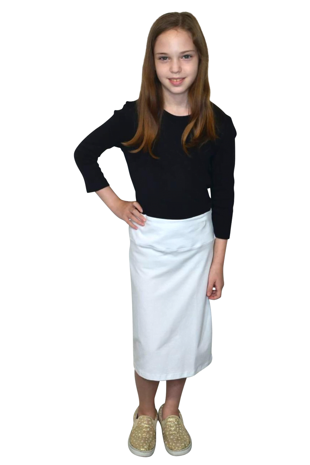 Stretch Knee Length Pencil Skirt for Girls in Cotton Spandex