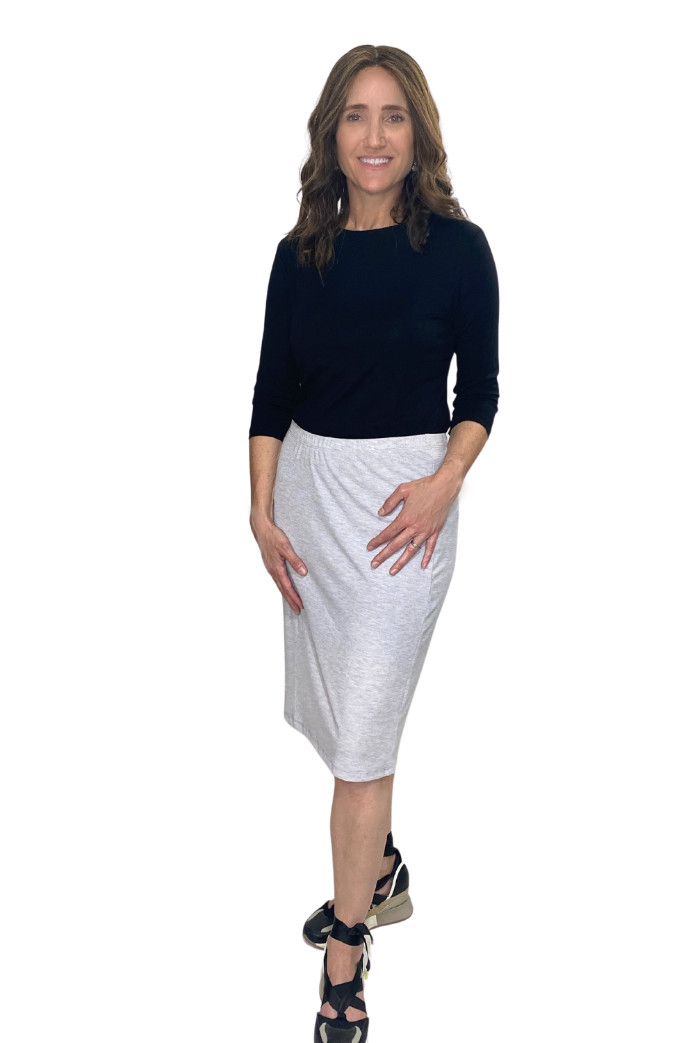 Super Soft Ribbed Knee Length Pencil Skirt