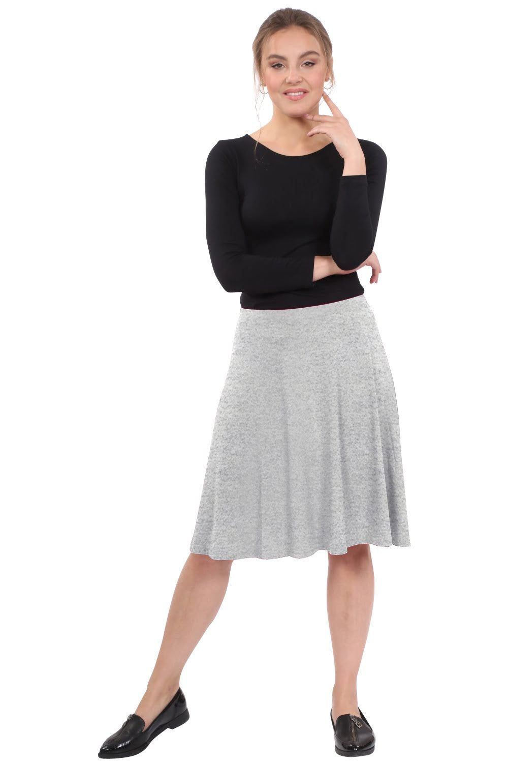 Knee Length Skater Skirt with Full A-line Cut for Women